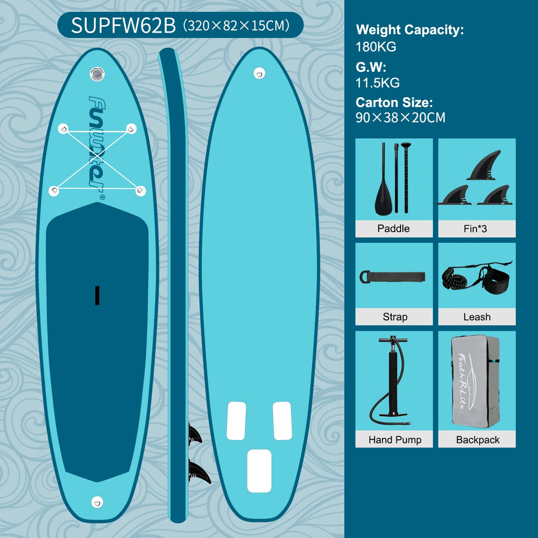 Tabla de SUP Inflable Funwater 335/350cm, Tecnología de Sellado Térmico, Kit Completo de Accesorios, Pala de Doble Punta, Stock Local en la UE