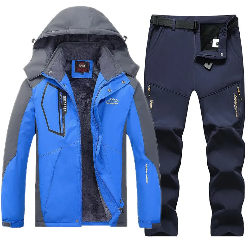 Traje de esquí de lana gruesa y cálida para hombre, impermeable, a prueba de viento, conjunto de chaqueta y pantalones para snowboard, traje de esquí para nieve de invierno al aire libre