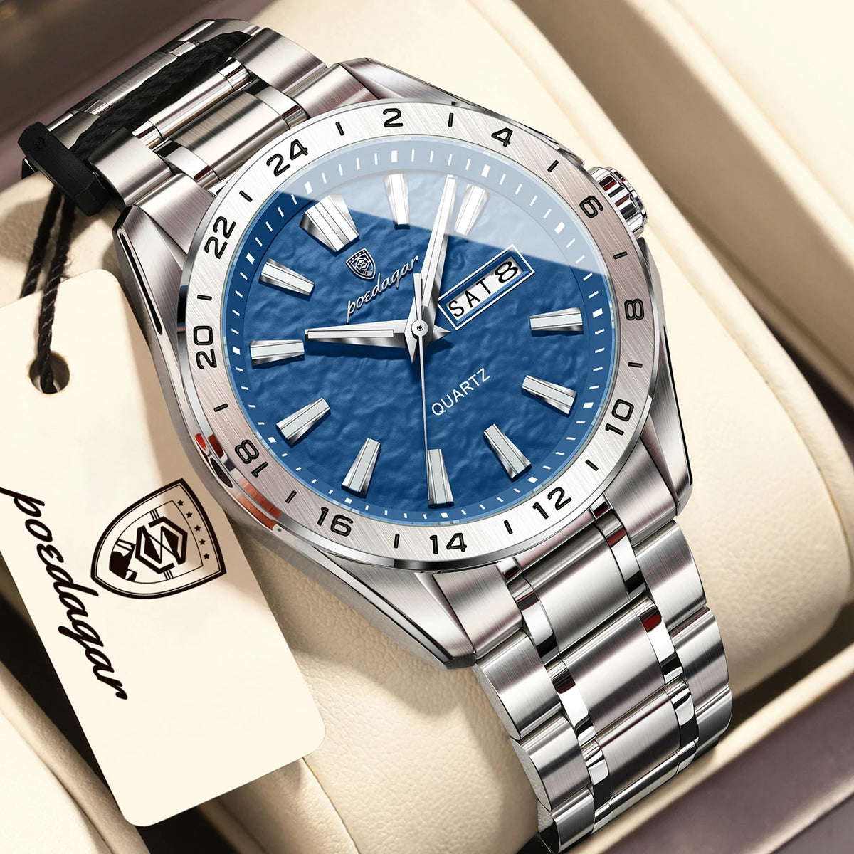 Reloj de hombre POEDAGAR de moda, de negocios, luminoso, resistente al agua, de acero inoxidable, con fecha y día, de cuarzo, deportivo para hombre