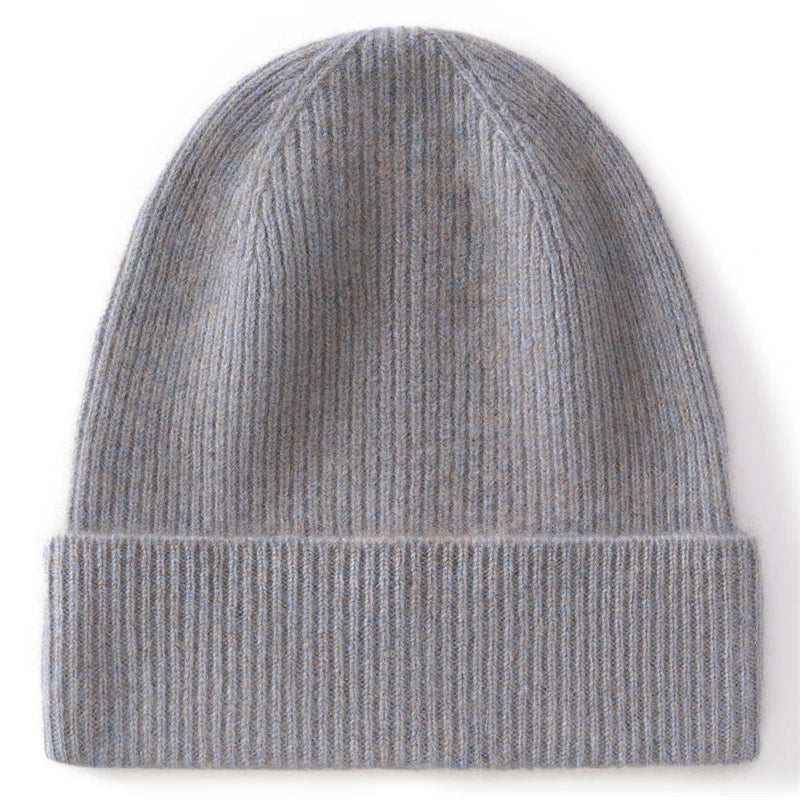 Gorro de Punto 100% Cachemira Pura KOIJINSKY, Textura de Canalé, Puño Plegable, Gorro de Invierno Suave y Cálido para Mujer