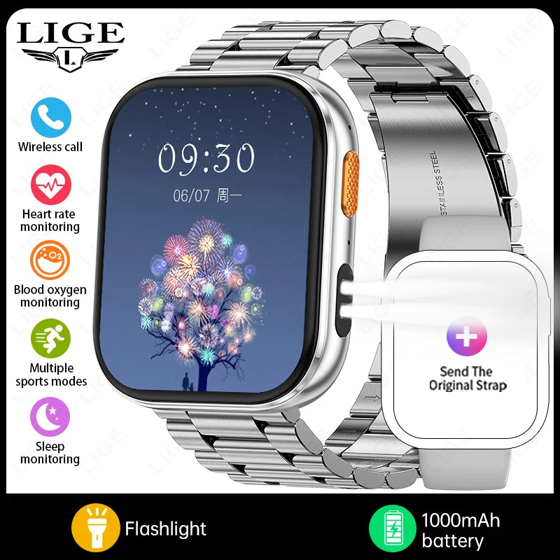 Reloj inteligente LIGE AMOLED para hombre, pantalla de 2.04, llamadas Bluetooth, monitor de salud, resistente al agua IP68, reloj inteligente deportivo para mujer, nuevo para Android iOS
