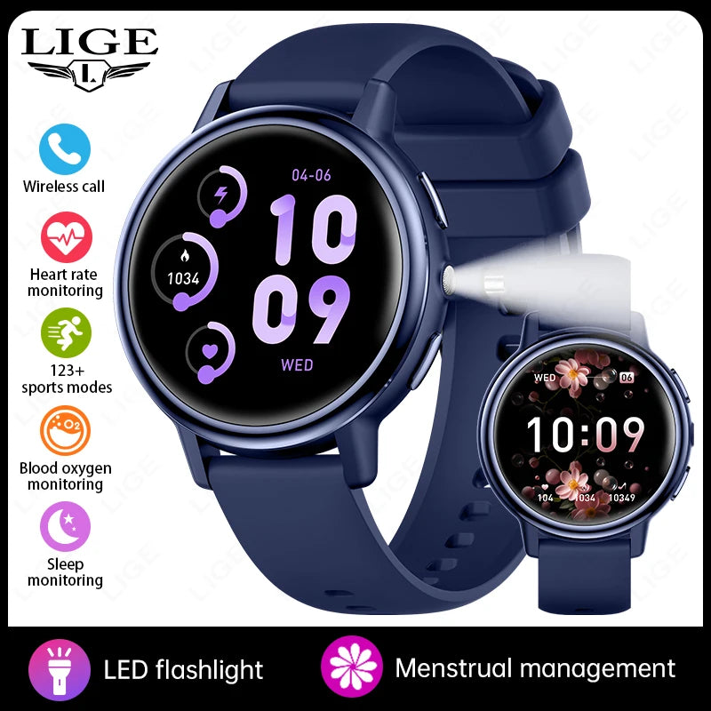 Reloj inteligente para hombre LIGE 2026, pantalla HD de 1.26", recordatorio de llamadas, monitor de salud fisiológica, linterna LED, regalo para mujer, reloj inteligente femenino