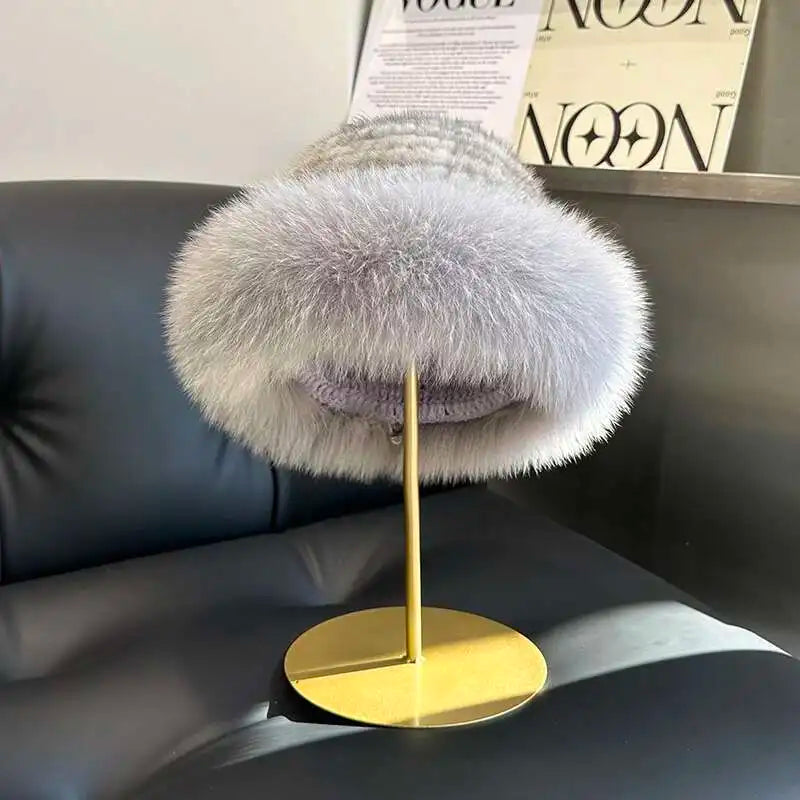 Gorro de piel de visón auténtica para mujer, gorro de pescador a la moda de invierno, gorro de piel de visón Natural con gorros de piel de zorro, gorro de bombardero de punto ruso