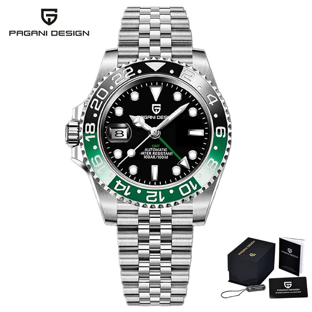 PAGANI DESIGN Reloj automático para hombre, cristal de zafiro, 40 mm, cerámica, GMT, reloj de pulsera mecánico, marca de lujo, deportivo, impermeable