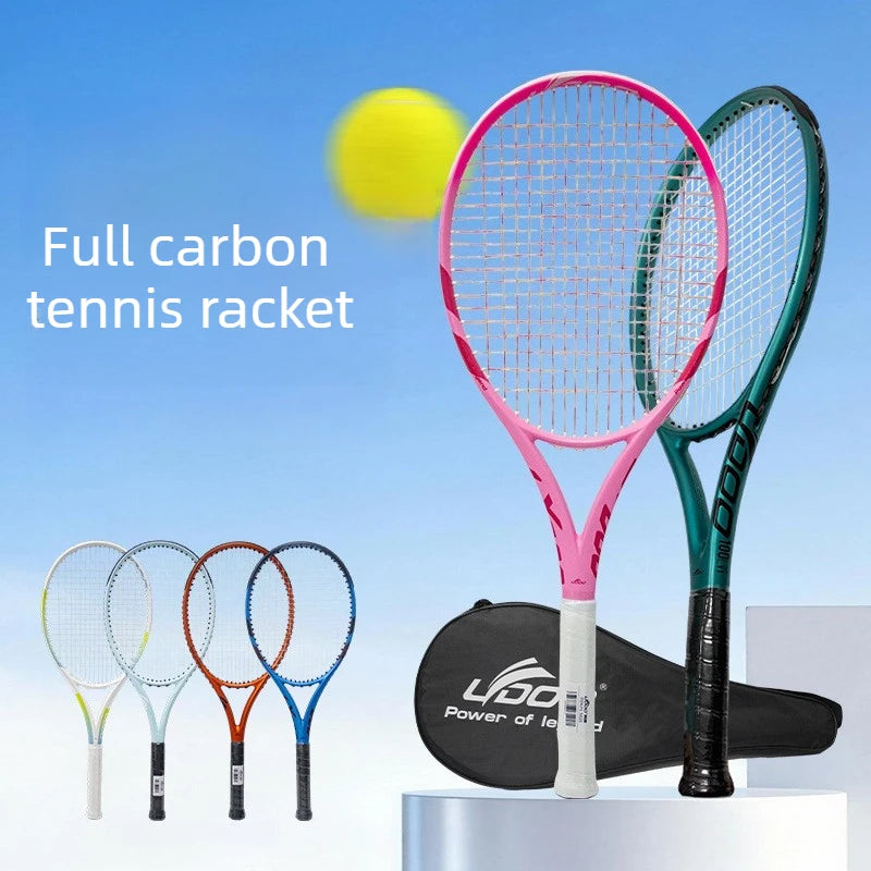 Raqueta de tenis de 27 pulgadas, fabricada íntegramente en fibra de carbono, resistente, ligera, de calidad profesional y fácil de transportar, ideal como equipo deportivo.