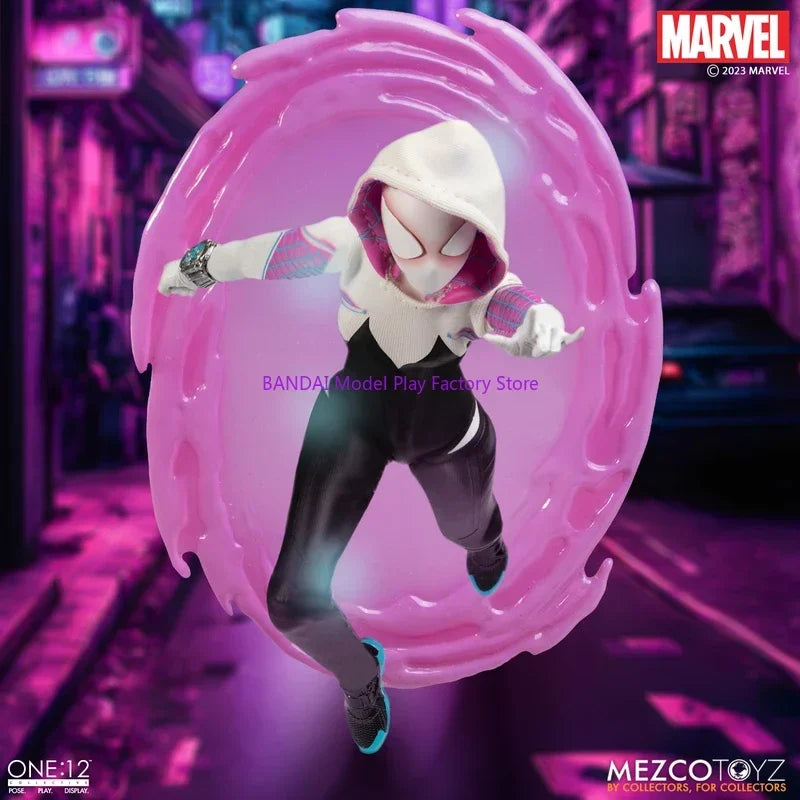Figuras de acción de anime de la colección Spider-Gwen de Ghost Spider, a escala 1:12, de Mezco Toyz Comics. Disponibles en stock.
