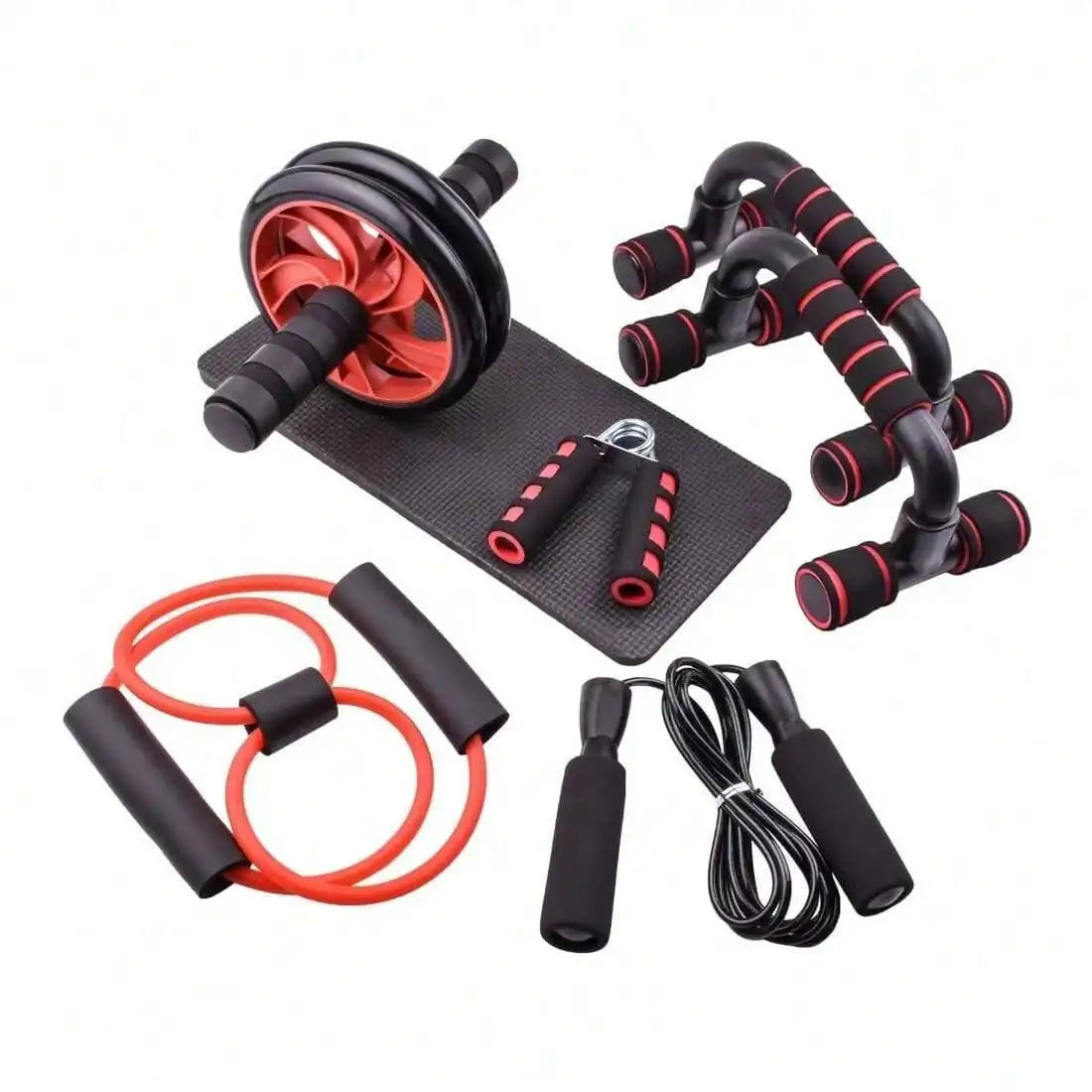 Set de Entrenamiento Portátil de 7 Piezas para el Hogar, Cuerda para Saltar, Agarrador de Mano, Barras para Flexiones, Rodillo Abdominal para Entrenamiento Muscular de Cuerpo Completo