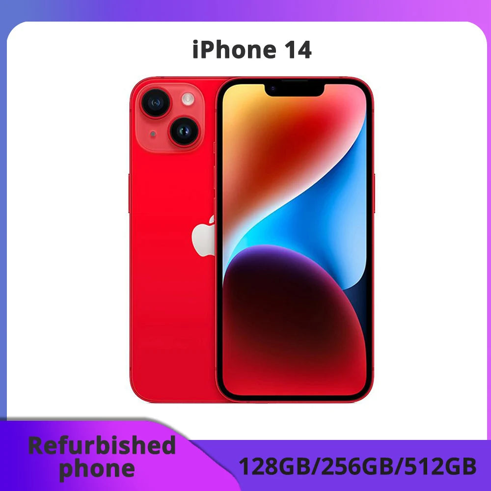 iPhone 14 5G Apple reacondicionado, 128 GB/256 GB ROM, Face ID, pantalla Super Retina OLED de 6,1 pulgadas, 12 MP, NFC, excelente estado