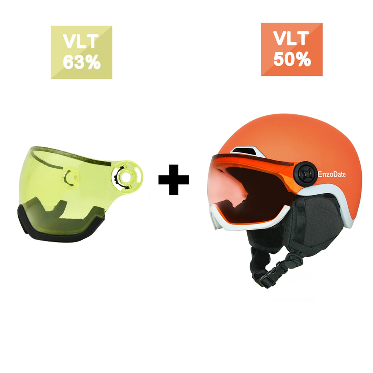 EnzoDate casco de nieve para esquí con gafas integradas, protector 2 en 1, casco de Snowboard y máscara desmontable, lente de visión nocturna Extra-costo