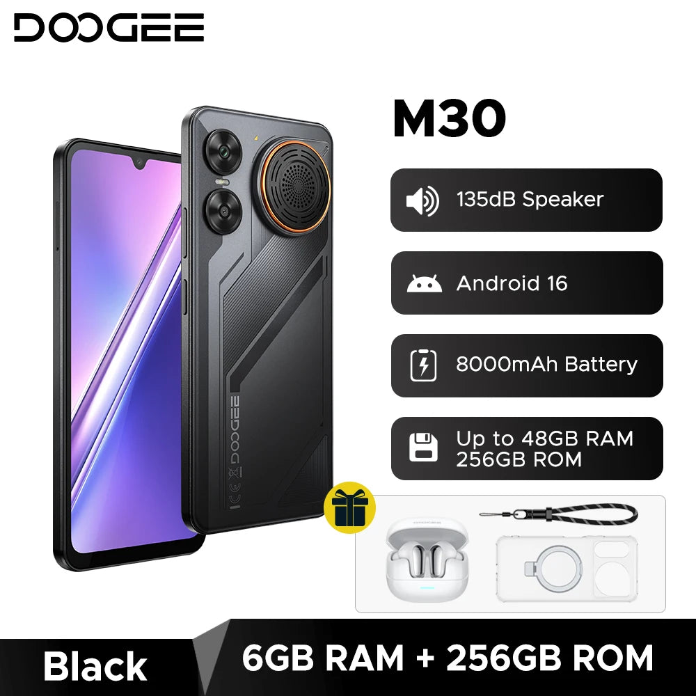 Smartphone DOOGEE M30, batería de 8000mAh, pantalla de 6.88'', 48GB de RAM (6GB+42GB), 256GB de ROM, cámara de 64MP, altavoz de 135dB, Android 16, teléfono móvil con NFC