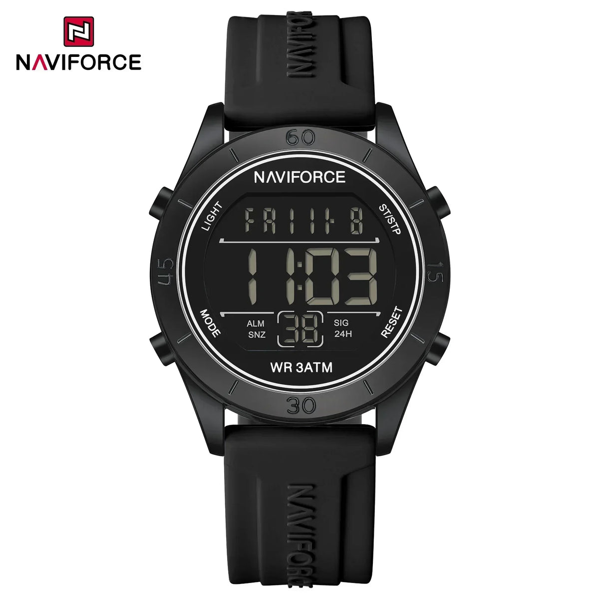 Reloj digital electrónico de moda para mujer NAVIFORCE con cronógrafo LED, luminoso, resistente al agua 5ATM y correa de silicona deportiva