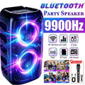 Altavoz Bluetooth profesional grande de 9900 Hz con micrófono, diseño portátil, incluye subwoofer Party Box, luces LED, compatible con funciones BT/USB/TF/AUX/FM/TWS/MIC/EQ, karaoke profesional. Regalo ideal para cumpleaños.