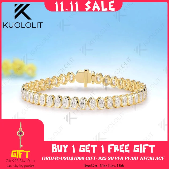 Kuololit - Brazalete Personalizado con Moissanita de Corte Ovalado de 12.6CTW para Mujer y Hombre, Oro Amarillo de 14K, 10K, 585, para Compromiso, Navidad