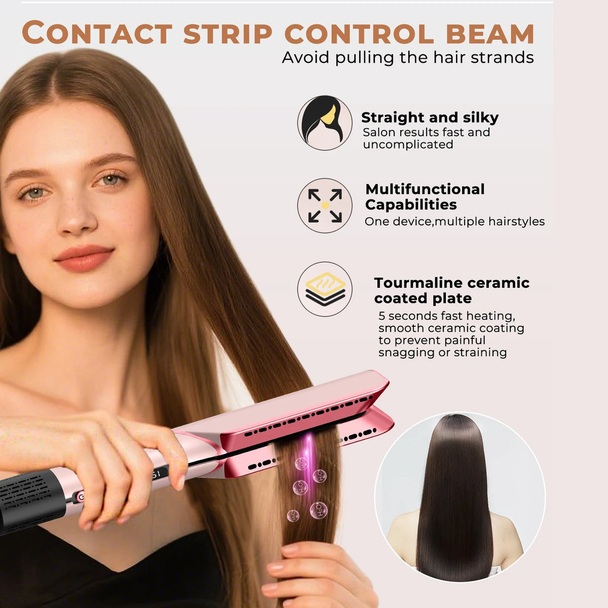 Secador y Plancha de Pelo Profesional 2 en 1 con Iones Negativos, Herramienta de Peinado Duradera, Plancha para Cabello Húmedo y Seco