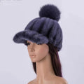 Gorro de piel de visón auténtica para mujer, gorro informal de pico de pato con bola de piel de zorro, gorro de caballero tejido a la moda, gorros de béisbol de piel auténtica gruesa