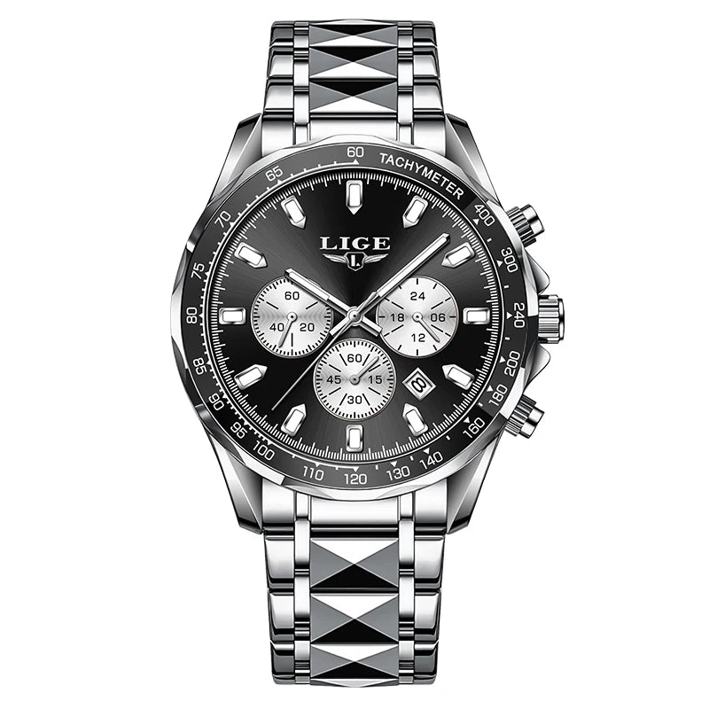 Nuevo reloj LIGE para hombre, reloj de cuarzo de negocios con calendario luminoso, reloj de pulsera de acero inoxidable resistente al agua de alta gama para hombre