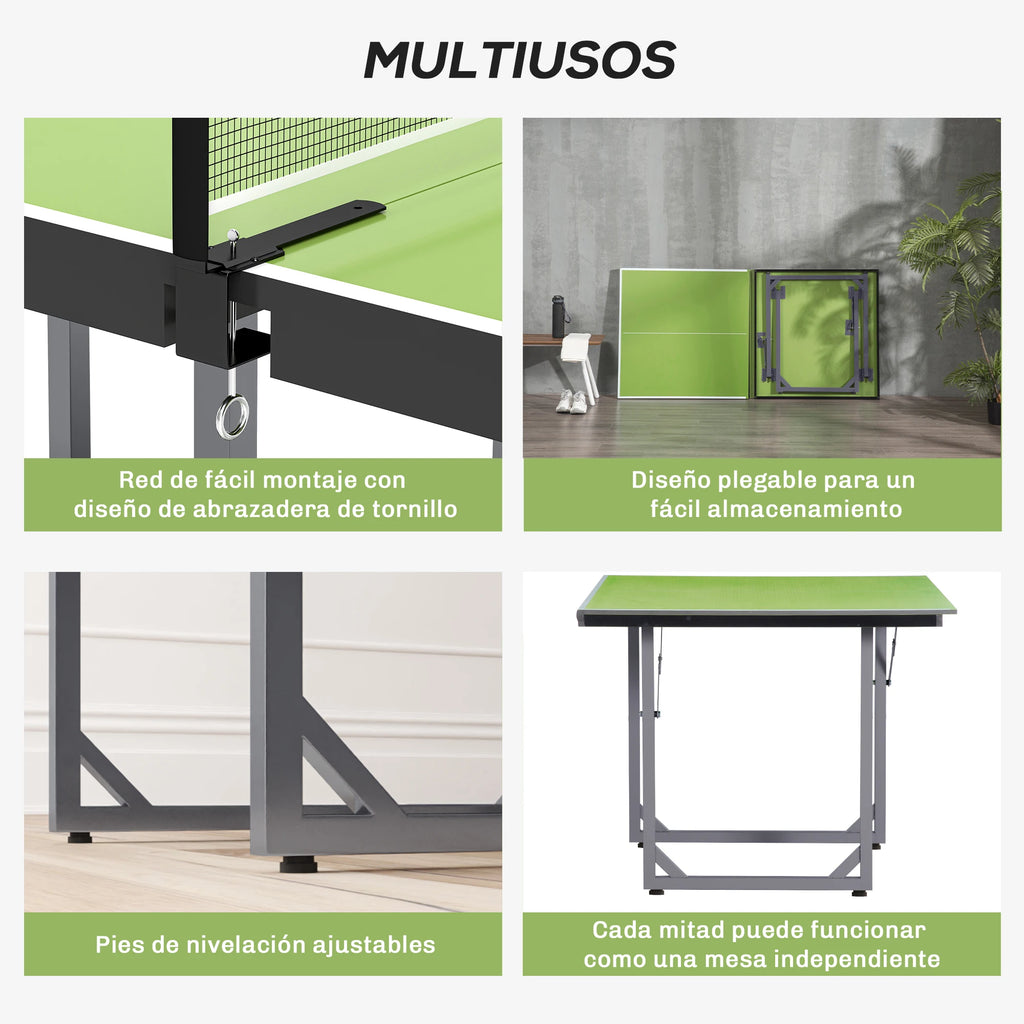 HOMCOMMesa de Ping-Pong Plegable con Red y Marco de Acero Fácil de Transportar para Interior y Exterior 182x91x76 cm Verde
