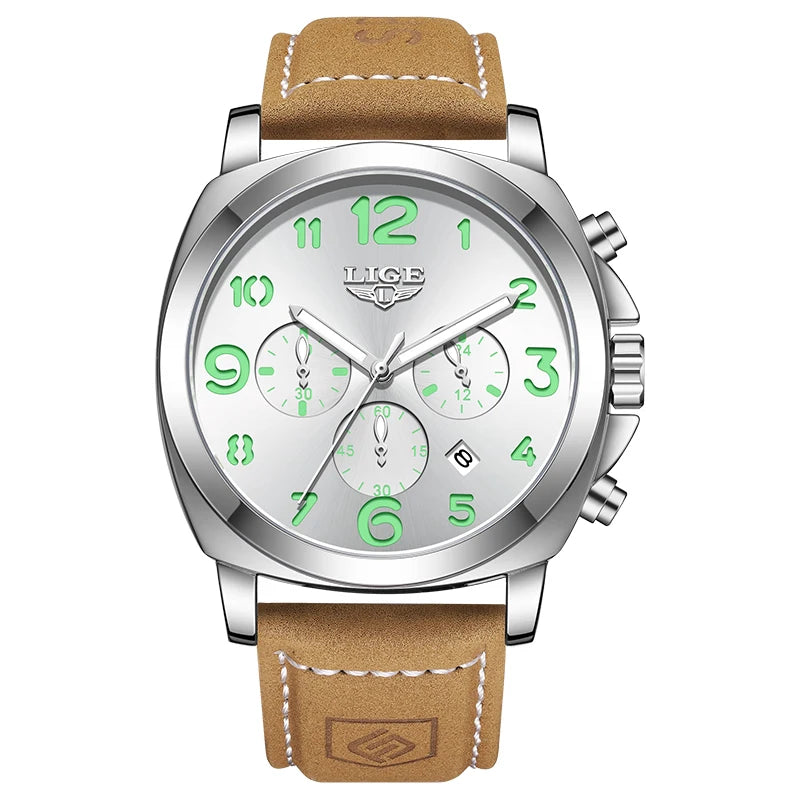 Reloj de pulsera para hombre LIGE, marca de lujo, deportivo, impermeable, luminoso, con cronógrafo y cuarzo.