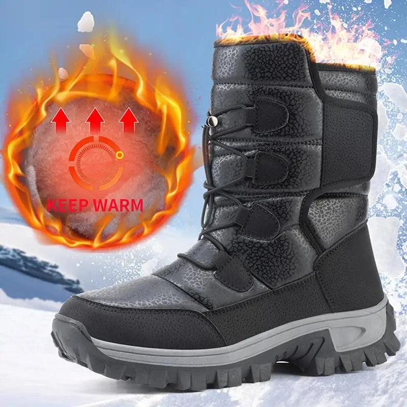 Nuevas botas de nieve cálidas de felpa para hombre, botas altas de invierno para hombre, botas impermeables para motocicleta de invierno, botas de senderismo antideslizantes para exteriores para hombre