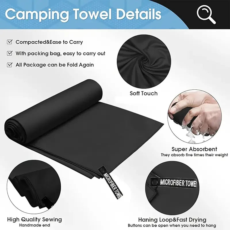 Juego de 3 Toallas de Playa de Secado Rápido, Toallas de Microfibra de Viaje, 3 Tamaños en 1 Paquete, Juego de Toallas de Secado Rápido para Camping, Playa, Gimnasio, Deportes, Yoga