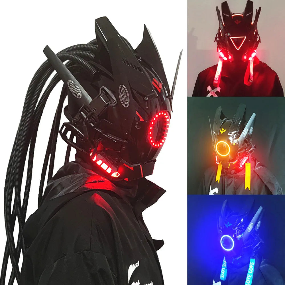 Máscara Cyber punk LED peinado trenza Halloween Navidad juego de rol casco fiesta regalo para adultos ﻿