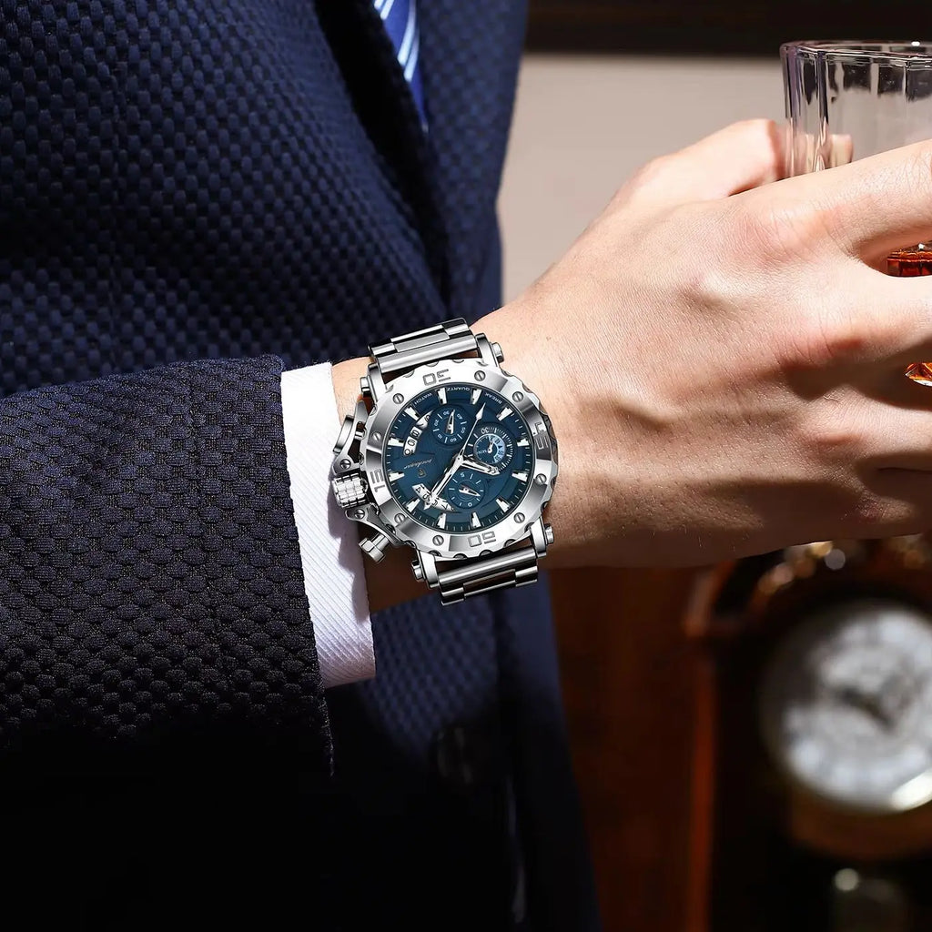 Reloj de lujo para hombre POEDAGAR, calendario, luminoso, resistente al agua, cronógrafo, de cuarzo, de acero inoxidable, reloj de moda para hombre, regalo, reloj masculino
