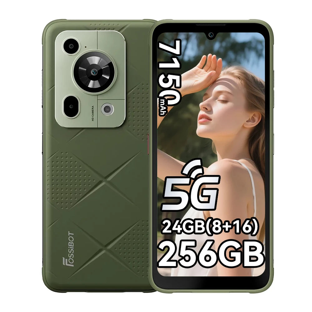 Smartphone resistente Fossibot F112 Pro 5G Android 14, 24 GB (8+16) 256 GB, pantalla HD+ de 6.88", batería de 7150 mAh, cámara de 50 MP, teléfono móvil con NFC