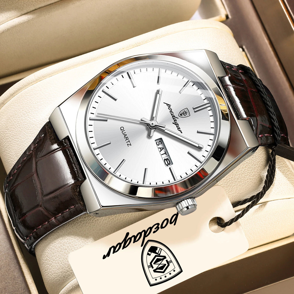 Reloj de pulsera para hombre POEDAGAR de cuarzo, moderno, casual, resistente al agua, luminoso, con fecha y día, de cuero, para negocios y actividades al aire libre