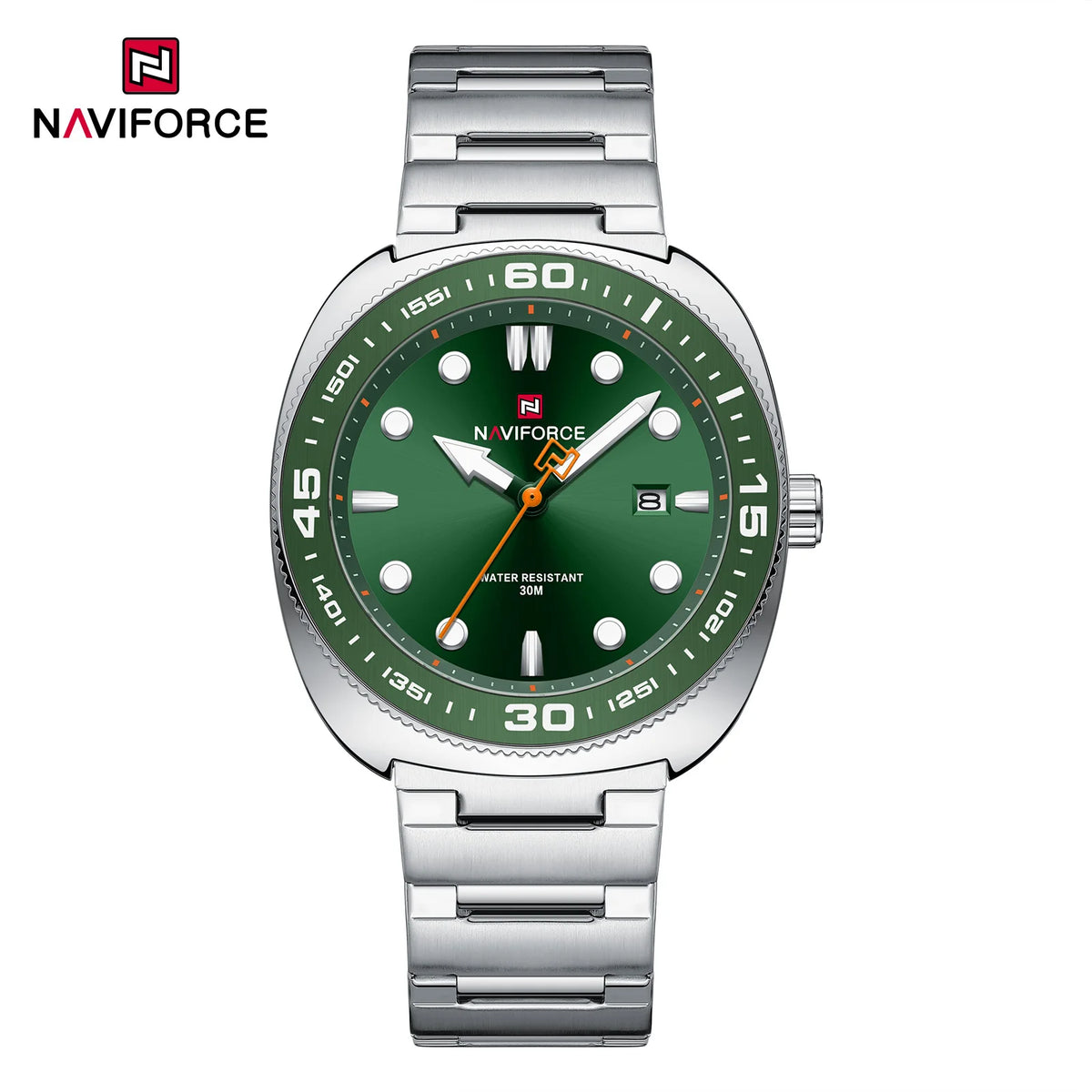 Reloj para hombre NAVIFORCE de lujo, estilo ejecutivo, con fechador, manecillas luminosas, correa de acero inoxidable, movimiento de cuarzo, reloj de marca a la moda