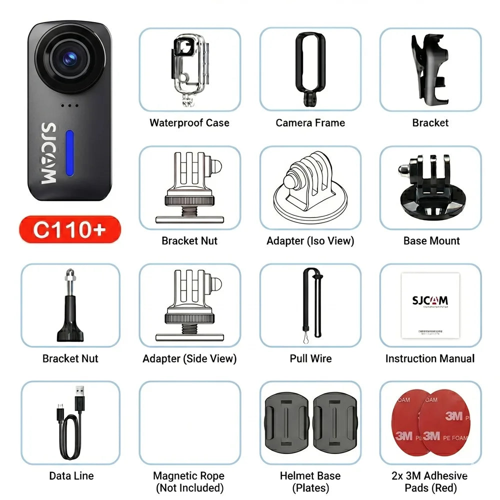 Cámara de Acción SJCAM C110 Plus 4K con Estabilización Giroscópica 170 °   Cámara Vlog Impermeable de Gran Angular para Streaming, Ciclismo y Buceo al Aire Libre
