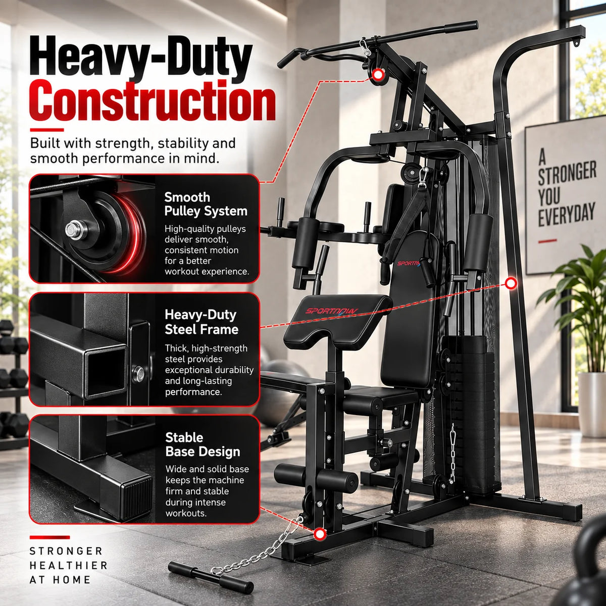 Sistema completo de entrenamiento físico en casa para la pérdida de peso y el aumento de la fuerza, máquina de gimnasio multifuncional con capacidad para ejercicios de todo el cuerpo, resistencia ajustable, diseño cómodo