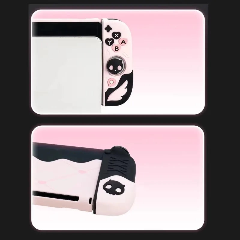 Sweety Angel Devil funda trasera dura Protector de carcasa para Nintendo Switch 2/NS Oled Thumb Stick Grip Cap botones cubierta completa de silicona