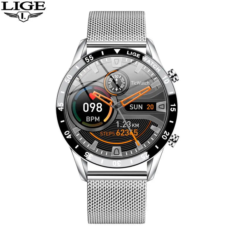 Reloj inteligente LIGE de lujo para hombre, con pantalla táctil completa, llamadas Bluetooth, correa de acero, resistente al agua y deportivo, compatible con Android e iOS