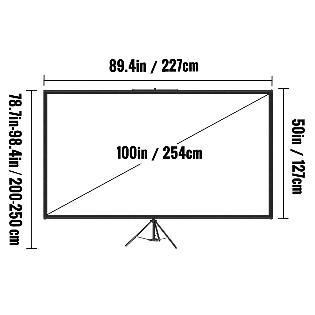 Pantalla de proyección con trípode, medidas 100" y formato 16:9