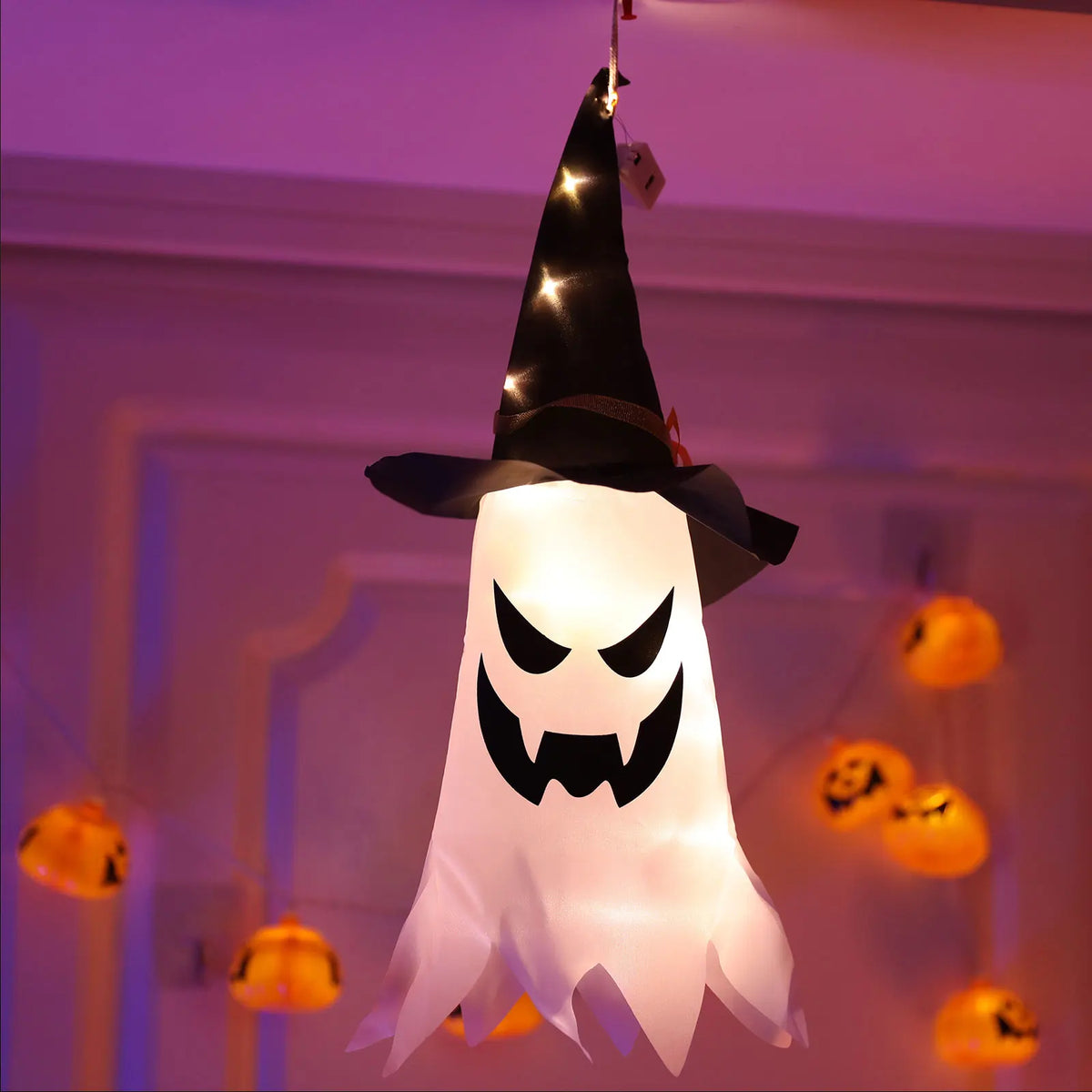 1 unidad de cadena de luces LED de fantasmas, decoración de Halloween para fiestas en el hogar, accesorio decorativo, luces de adorno para exteriores, funcionan con pilas