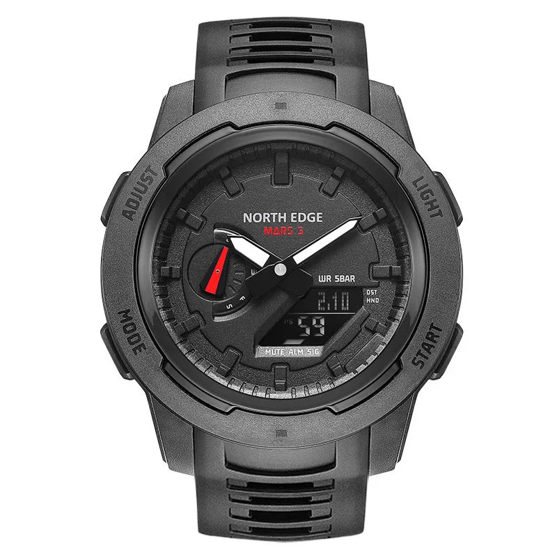 Reloj para hombre NORTH EDGE con caja de fibra de carbono, modelo MARS3, cronómetro, hora mundial, reloj de pulsera de cuarzo resistente al agua, reloj electrónico para hombre con caja.