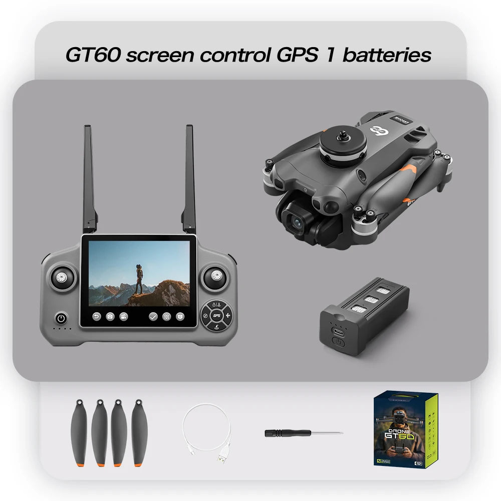 GT60 Dron GPS Profesional 4K con Pantalla de 4.5 Pulgadas WiFi FPV Fotografía Aérea Evitación de Obstáculos 360° Cuadricóptero Juguetes de Lanzamiento Aéreo