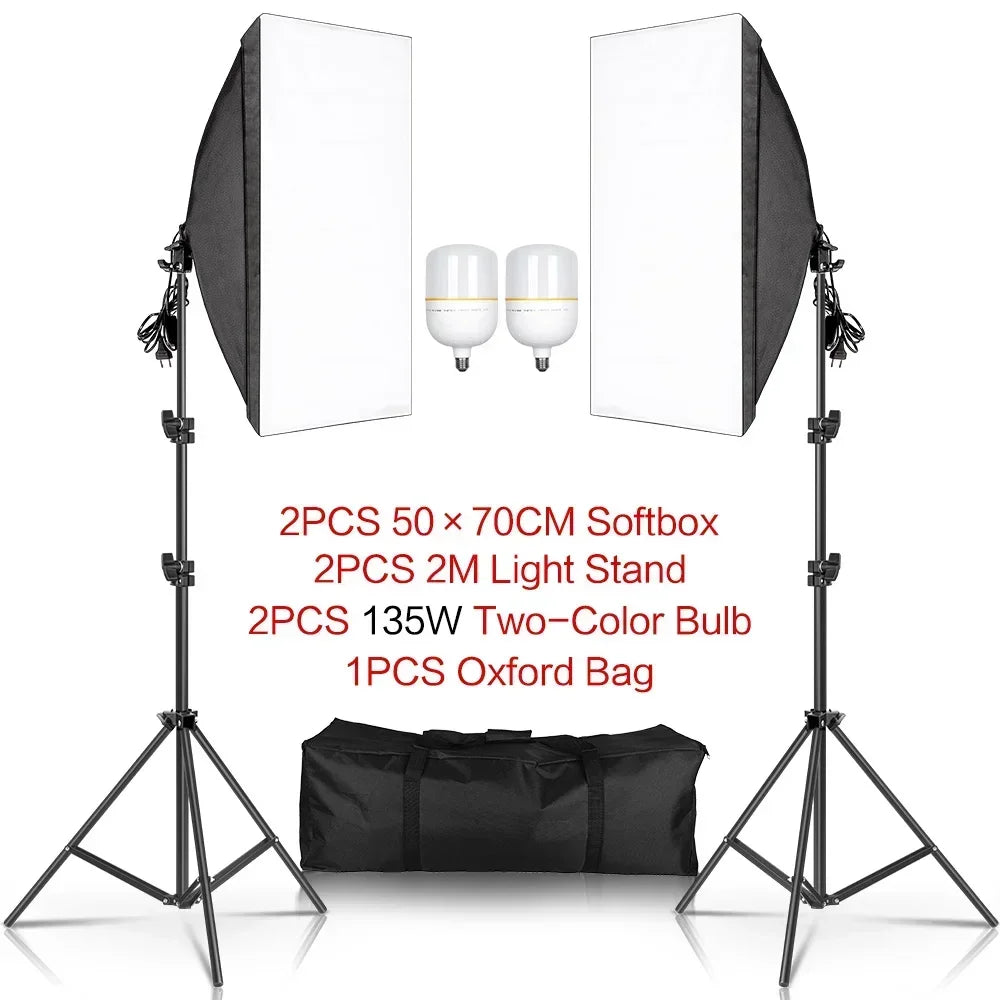 SH 1pc-3Pcs Kit de Iluminación Softbox para Fotografía 50x70CM, Sistema de Luz Profesional con Bombillas Fotográficas E27 para Estudio Fotográfico