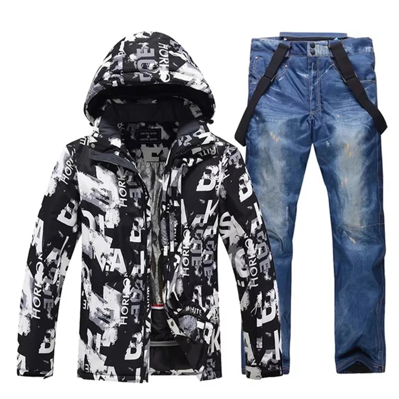 -30, Conjuntos de trajes de nieve para hombre, traje de snowboard, ropa de esquí, chaqueta de esquí y pantalón con pechera, traje de snowboard, invierno al aire libre
