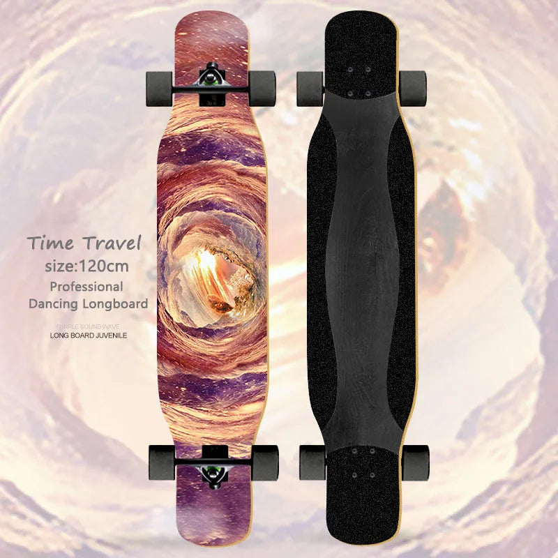 Patineta Completa para Mujer, Longboard de 110/120 cm, Tabla de Madera de Arce de 7 Capas, Ruedas de PU, para Principiantes, Freestyle, Baile Callejero