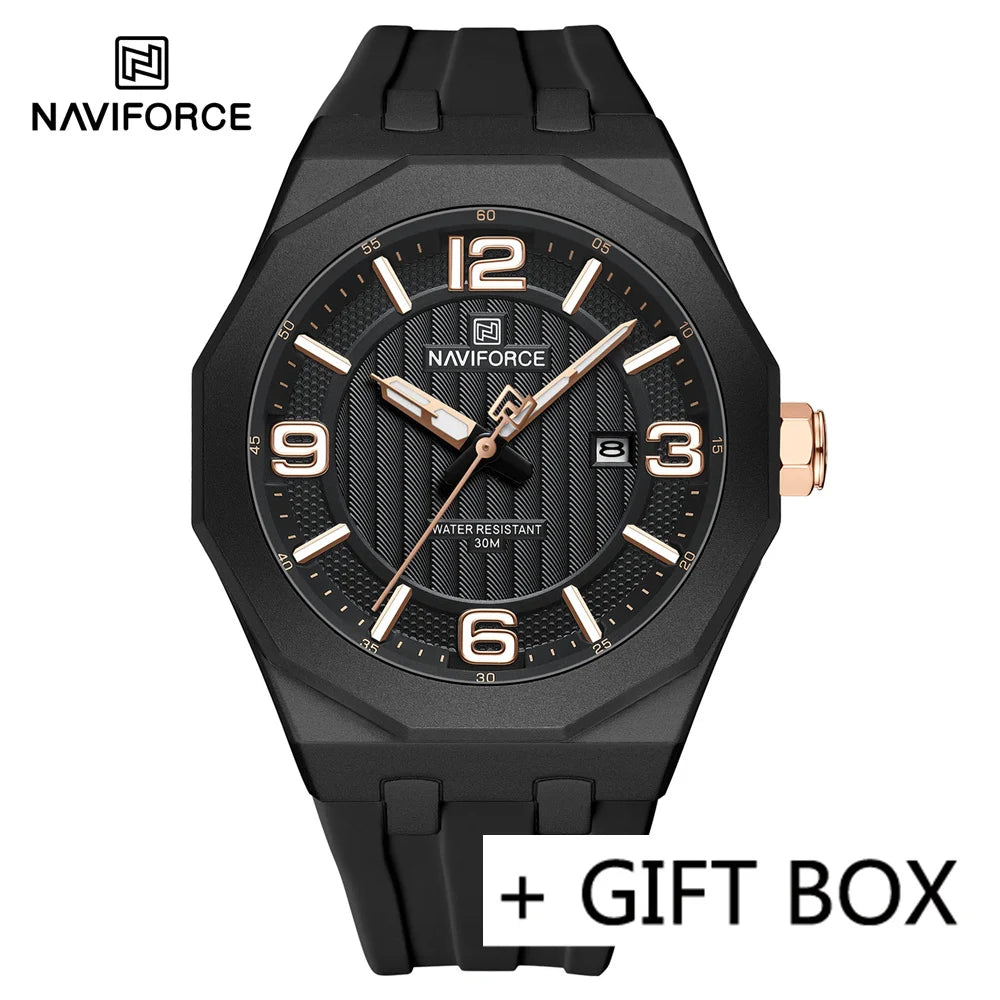 NAVIFORCE Men Wristwatch Top Brand Luxury Clear Business Watch Silicone Sport Military Original Quartz Male Clock Gift 8079