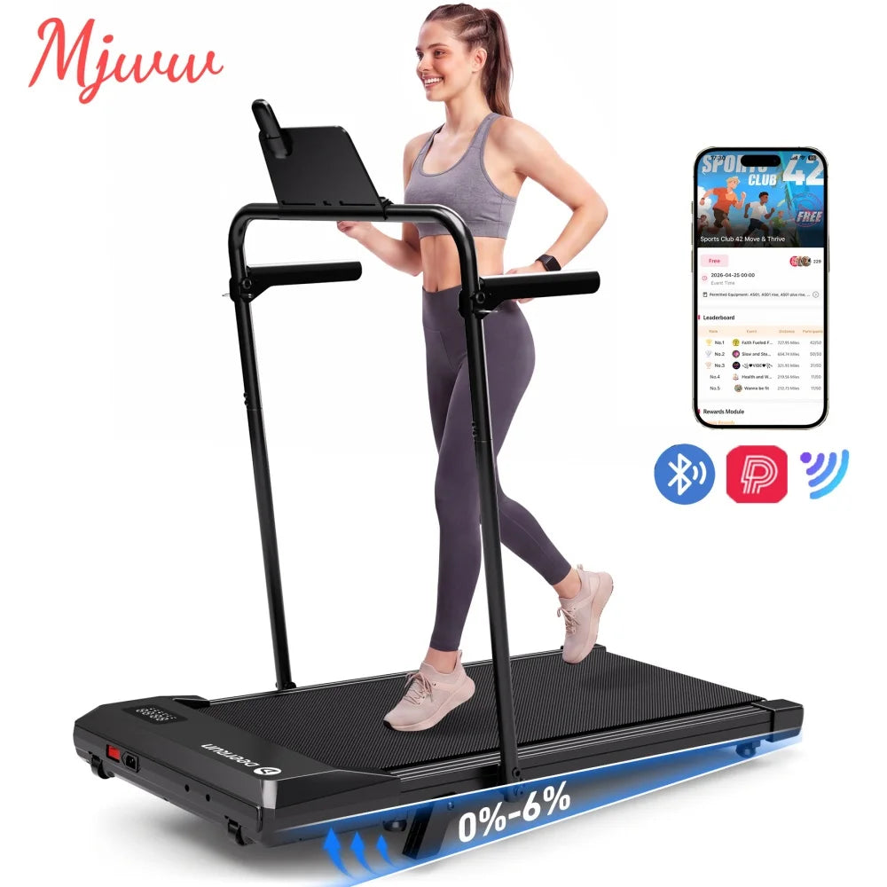 Caminadora Plegable MJWW con Inclinación del 6%, Caminadora 3 en 1 para Debajo del Escritorio, para Oficina en Casa y Espacios Pequeños, Caminadora Silenciosa de 2.5HP con Capacidad de 300 lb, 0.6-3.8 MPH, Control por Aplic