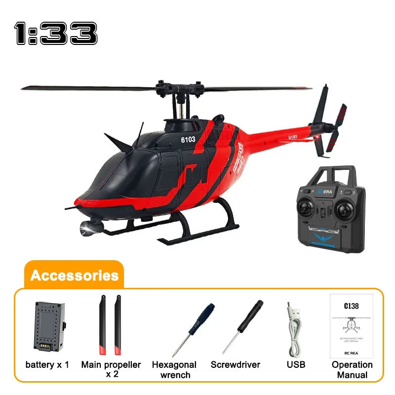 Helicóptero de Control Remoto Kid C138 RC ERA, Simulación de 4 Canales, Bell 206, Retención de Altitud, 2.4g, Giroscopio de 6 Ejes Original
