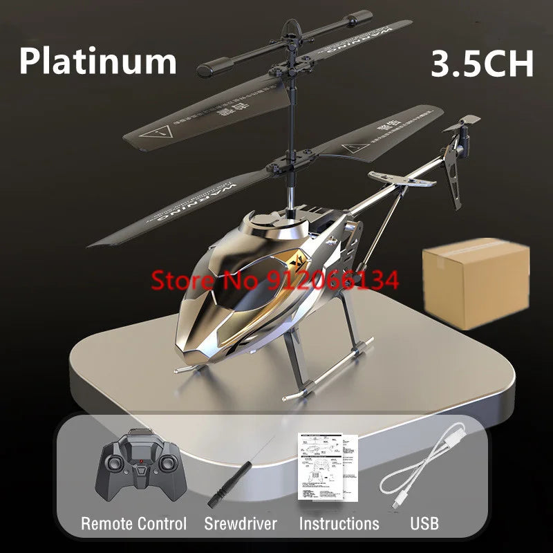 Helicóptero RC de control remoto eléctrico de altura fija inteligente 3.5CH, cuerpo de metal con doble sistema de dirección 2.4G, iluminación aérea, helicópteros RC con efectos de luz.