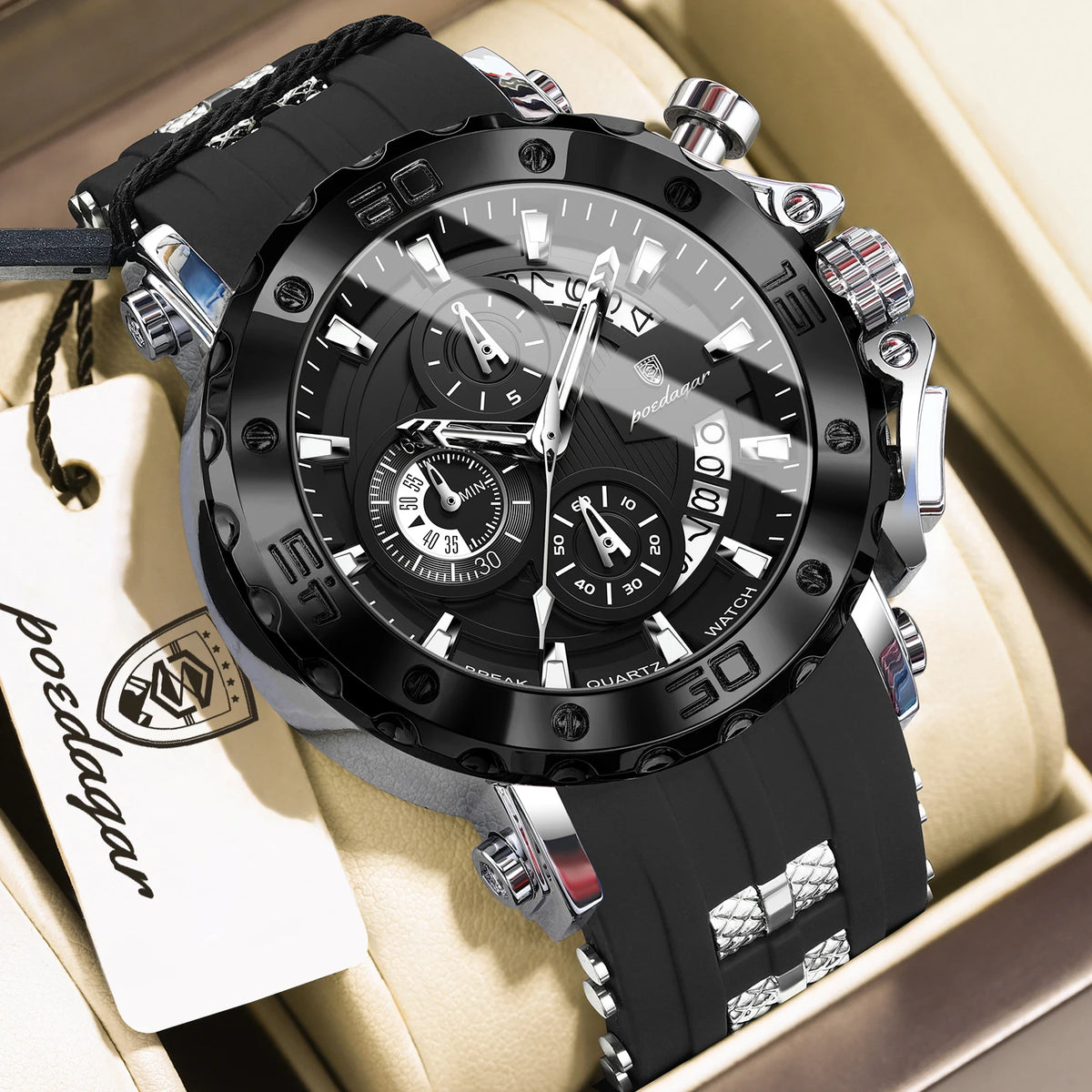 Reloj para hombre POEDAGAR Youth Sports, cronógrafo, fecha, resistente al agua, luminoso, correa de silicona, cuarzo, moderno, reloj para hombre