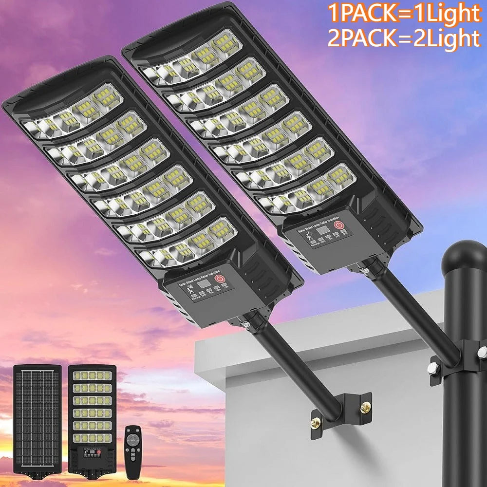 2/1 uds. Farola solar para exteriores, resistente al agua, con sensor de movimiento, luz de inundación LED alimentada por energía solar para estacionamiento exterior