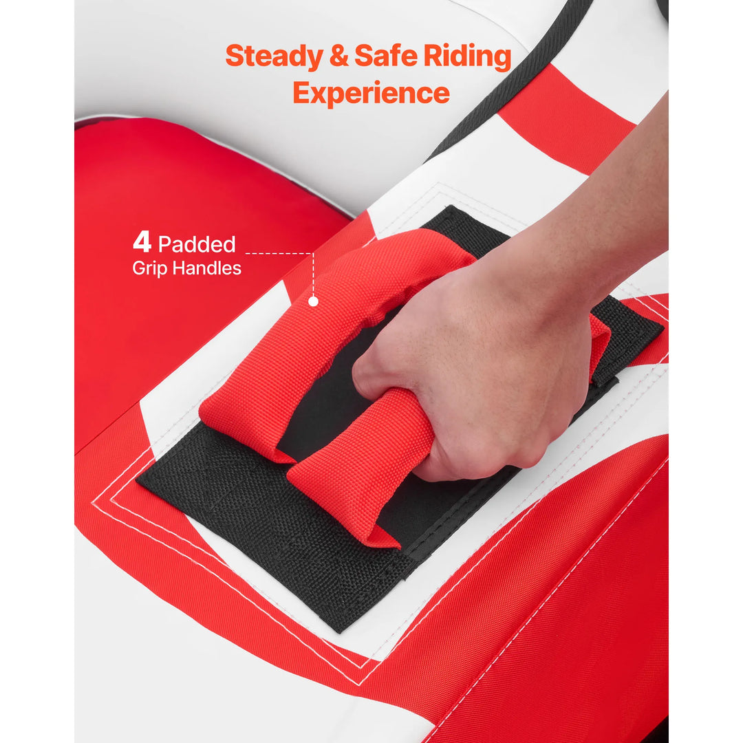 VEVOR Flotador de Arrastre Inflable para Deportes Acuáticos 163 x 160 x 56 cm, Flotador Remolcable para 2 Personas, Capacidad de 154 kg, con Dos Cabinas, Cubierta de Nailon, Asas Acolchadas, Rojo