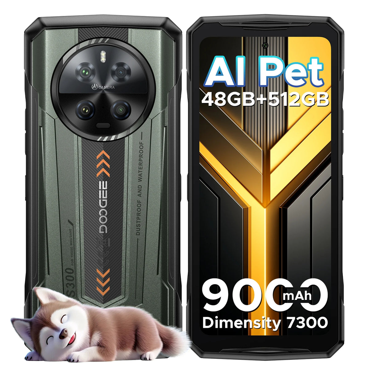 Smartphone resistente DOOGEE S300 5G, Dimensity 7300, 48 GB de RAM (12 + 36), 512 GB de ROM, batería de 9000 mAh, pantalla de 6,78", cámara cuádruple con IA, Android 16