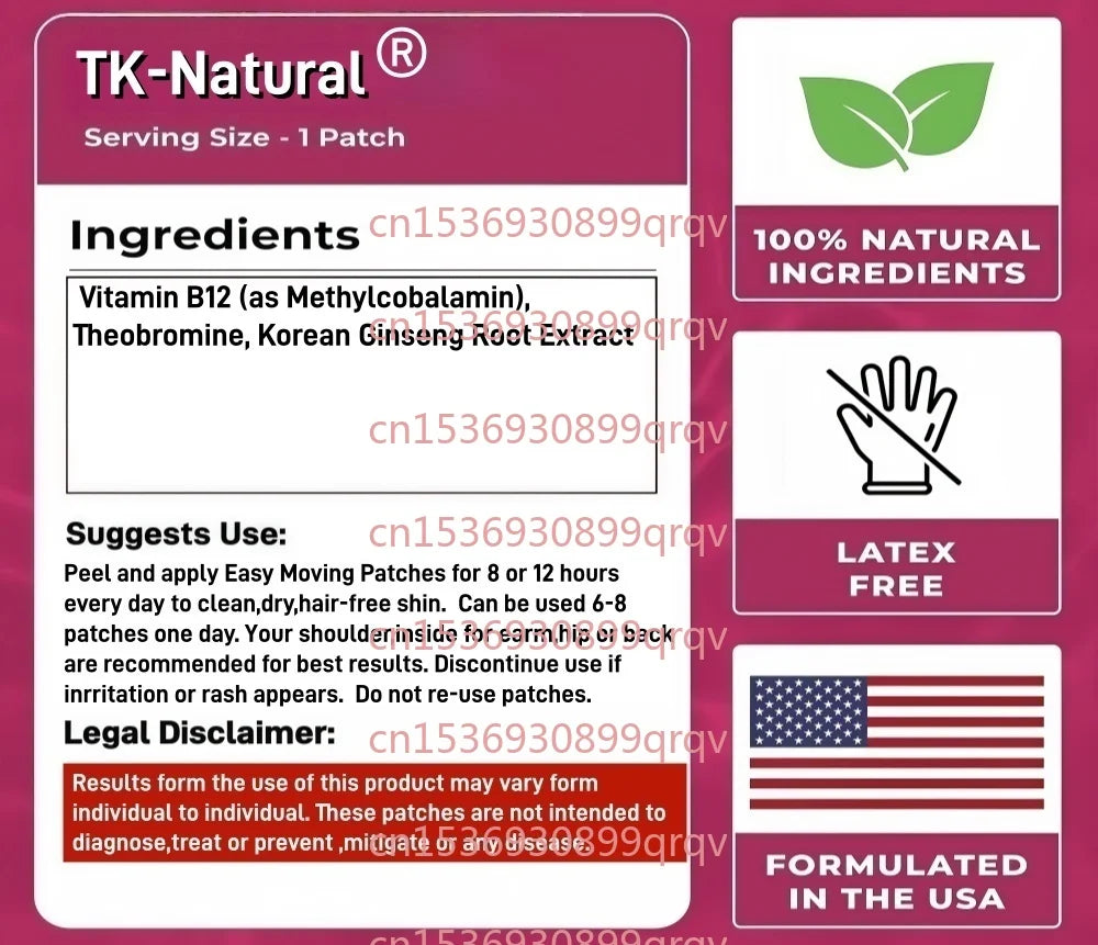 30 parches Energy Boost Parches transdermicos Ginseng Vitamina B12 aumenta la energía física y mental