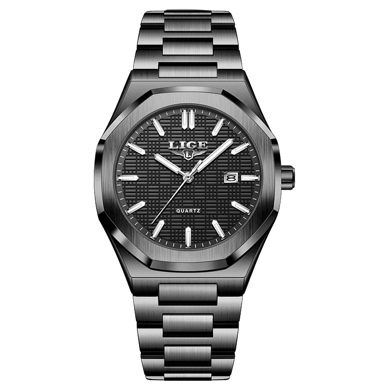 LIGE Luxury Man Wristwatch Waterproof Luminous Date Watch For Men Stainless Steel Men's Watches Quartz Male Clock Sport+Box